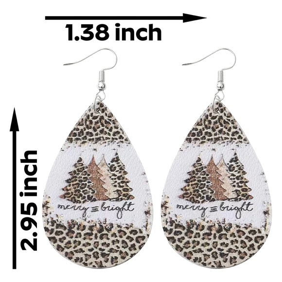 Leopard Pine Tree Earrings "Merry & Bright" Faux Leather Winter Christmas NEW - Picture 5 of 5